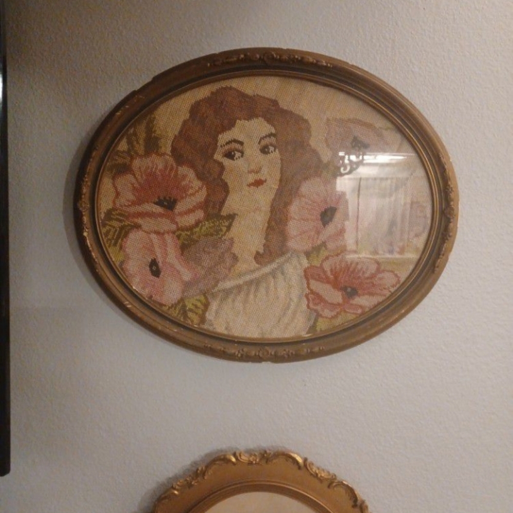 Antique framed art nouveau needle point